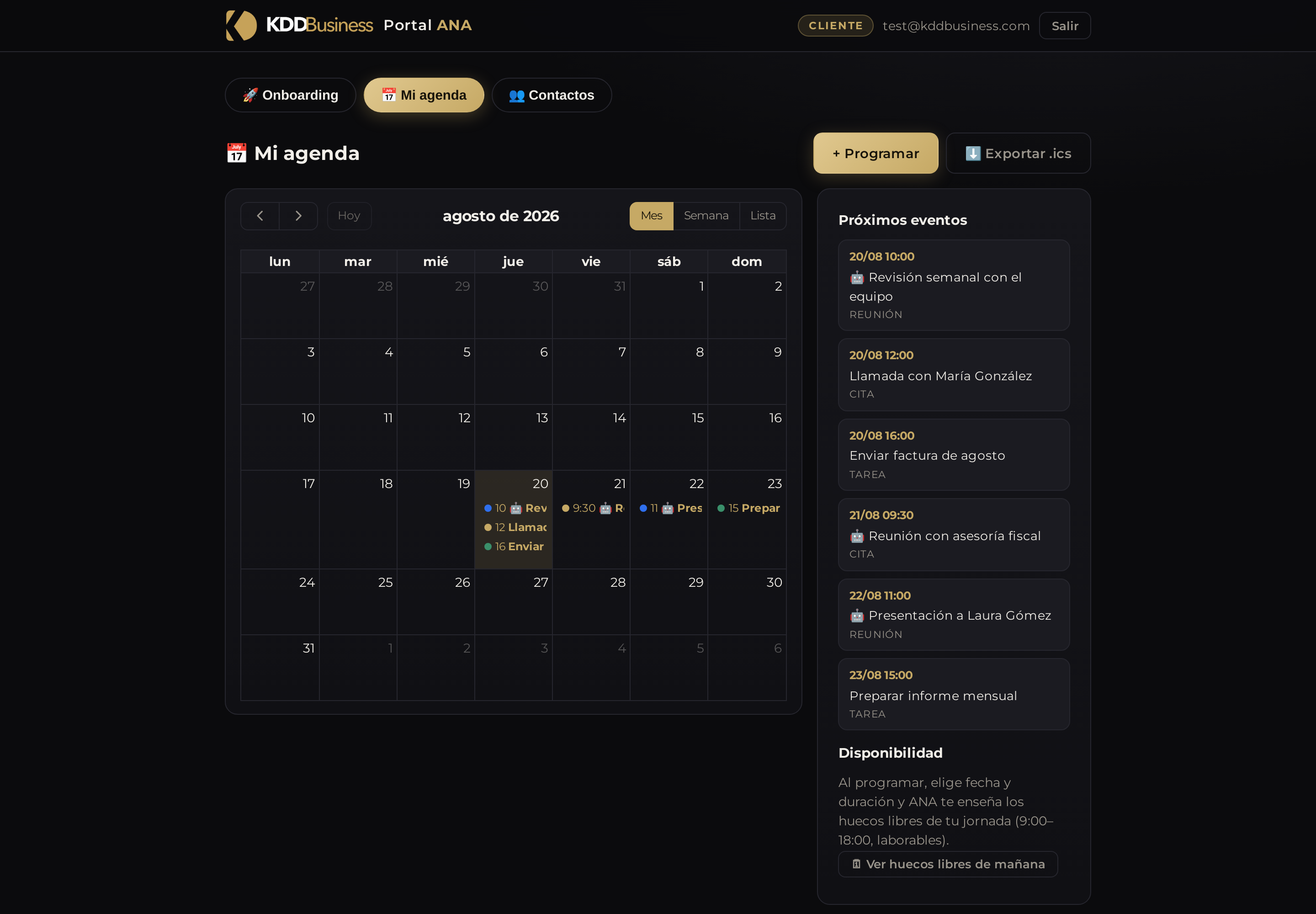 Tu agenda de ANA en tu portal privado